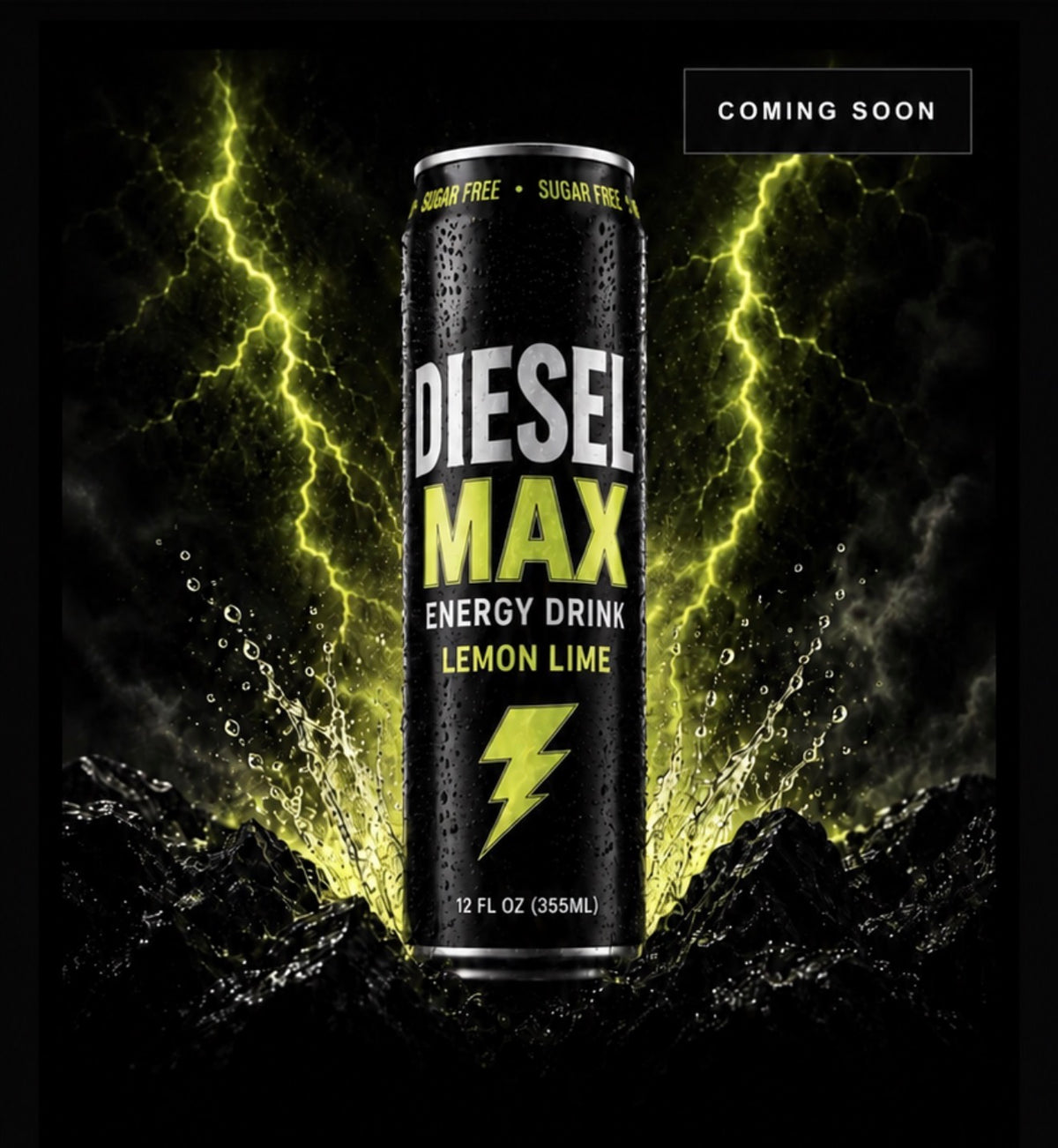 Diesel Max Lemon Lime sugar-free energy drink can with green lightning